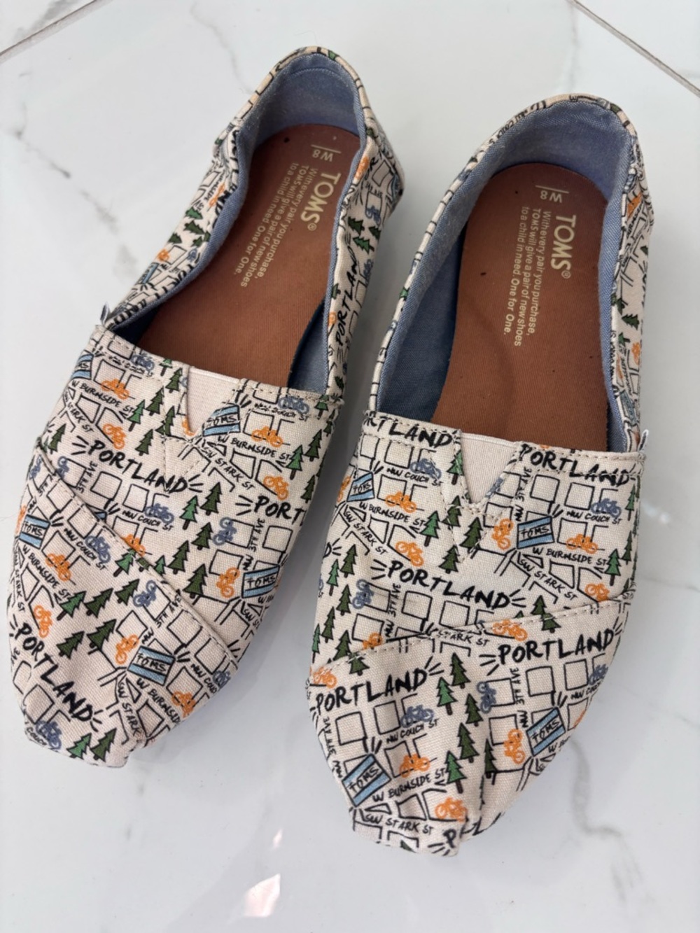 TOMS Portland Map Print Slip On Flats Alpargata Casual Shoes Size 8